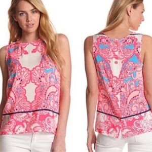 Lilly Pulitzer Iona shell print silk Pink, White, blue sleeveless Blouse medium